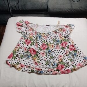 First Love Womens Floral Polka Dot Off-Shoulder Top Size 2X